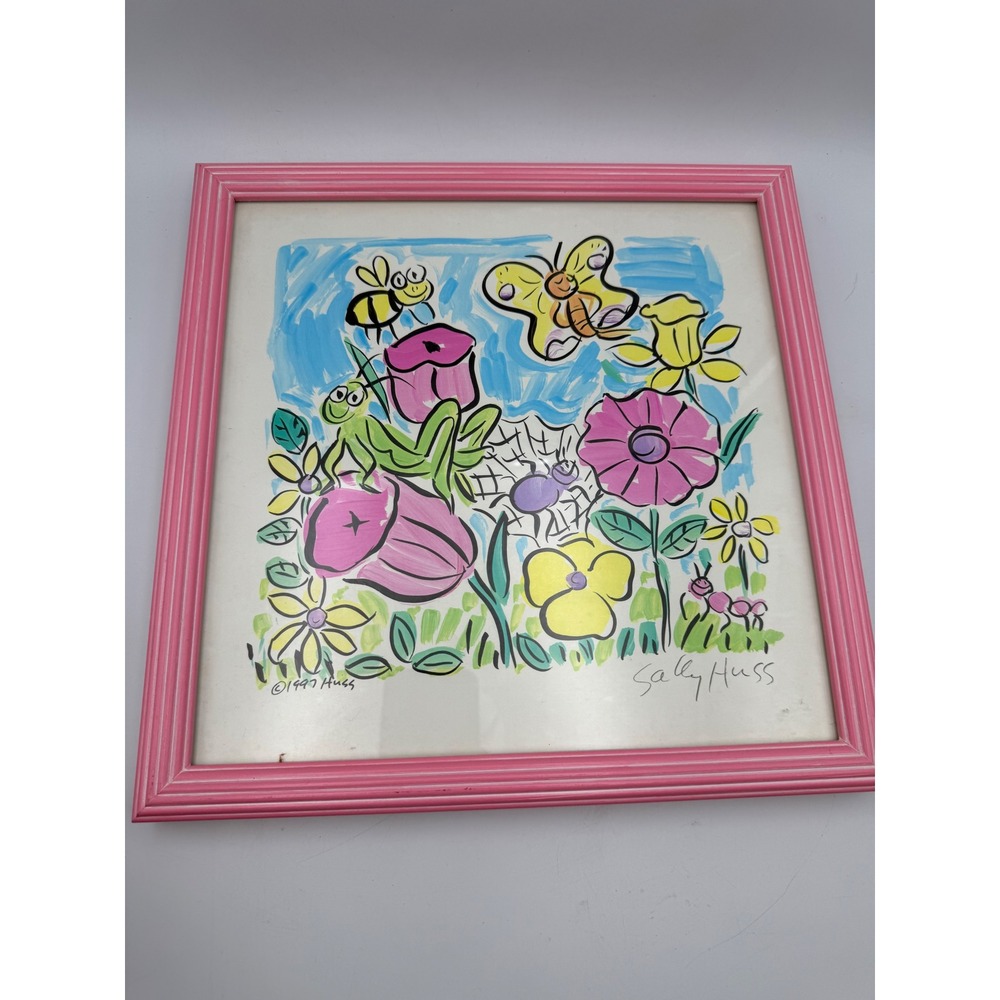 1997 Sally Huss hand-painted monoprint / hand-colored artwork signed framed